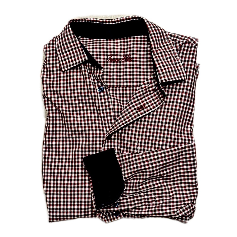 TASSO ELBA | Men's Gingham Button Down Collared Dress Shirt | Rd & BL  | Size: M
